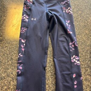 Under Armour Kids' Leggings with Navy and Pink Leaf Pattern